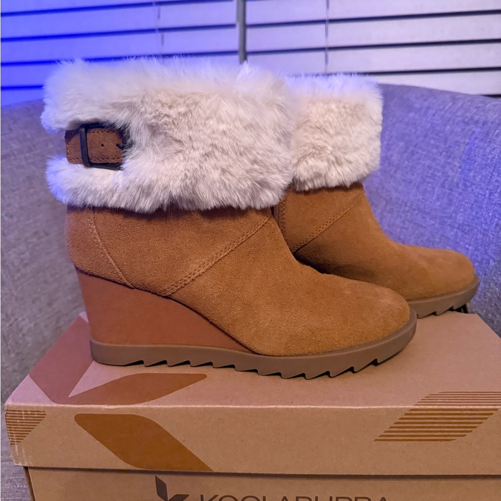 Koolaburra by Ugg Women's Brown Wedge Boots with Fur Trim